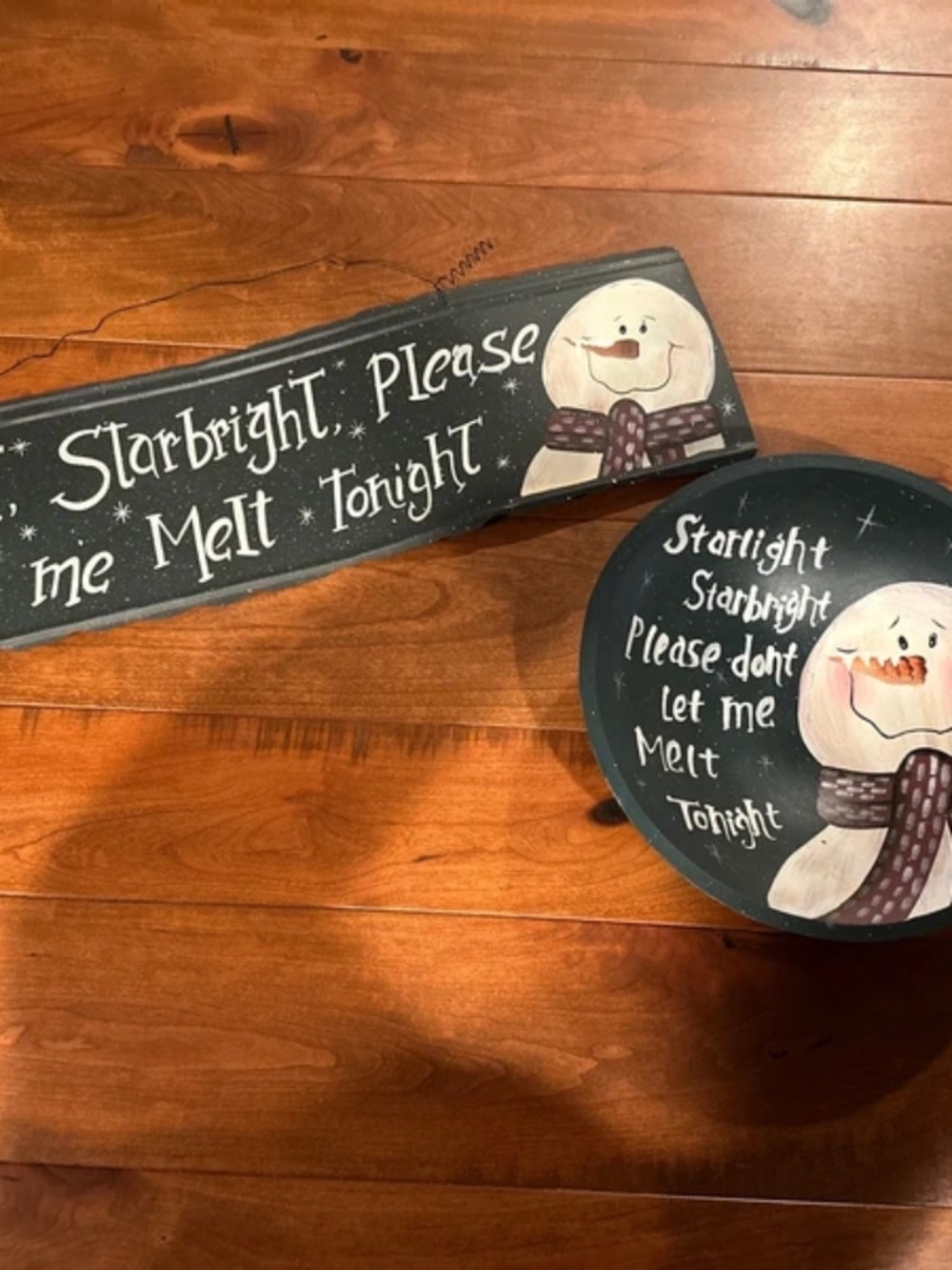 Primitive Folk Art Decorative 9.5” Wooden Bowl and 24” Metal Sign